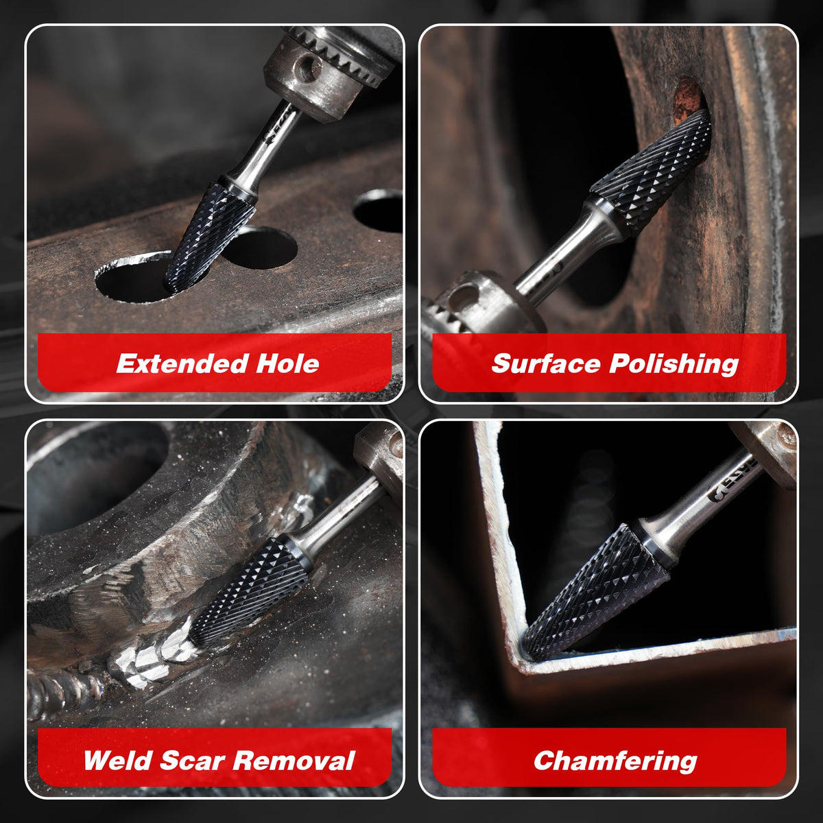 EZARC AlCrN Carbide Rotary Burr Bit (Pro), Double Cut Carbide Burr 1/4" Shank Die Grinder Cutting Burrs Bit for Hard Metal Working