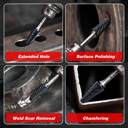 EZARC AlCrN Carbide Rotary Burr Bit (Pro), Double Cut Carbide Burr 1/4" Shank Die Grinder Cutting Burrs Bit for Hard Metal Working
