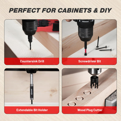 22 PCS Countersink Drill Bit Set with Plug Cutters, Screwdriver Bits & Magnetic Bit Holder, 1/4" Hex Shank for Woodworking