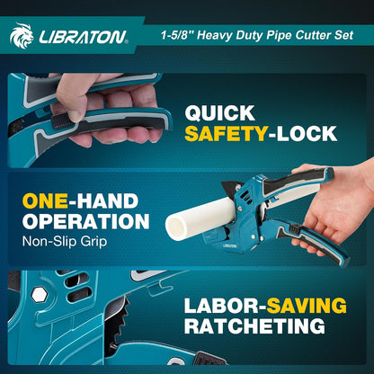 LIBRATON Adjustable Ratchet PVC Pipe Cutter, 1-5/8 Inch, with Deburring Tool - 4