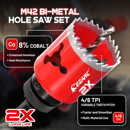 EZARC 16Pcs Bi-Metal Hole Saw Kit Set with 3/4"-2-1/2"(19-64mm) for Wood, Metal, Plywood, PVC Board