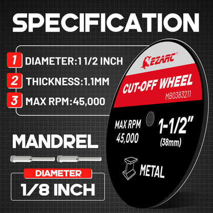 1-1/2 Fiberglass Reinforced Cutting Disc For Hardened Steel, Aluminum, Plastic - EZARC Tools