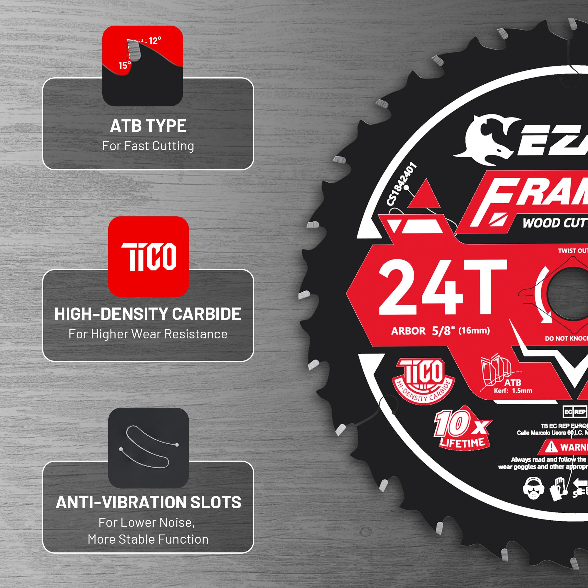 EZARC 7-1/4 Inch Circular Saw Blades Wood Cutting Blade, Ultra-Thin 1.5mm Kerf, Non-Stick Coating, 2 Pack