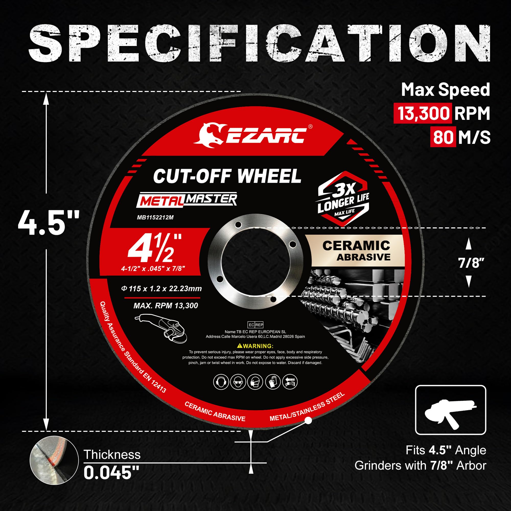 4.5" Ceramic Cut-Off Wheels 25-Pack for Stainless Steel, Titanium, Steel & Alloys