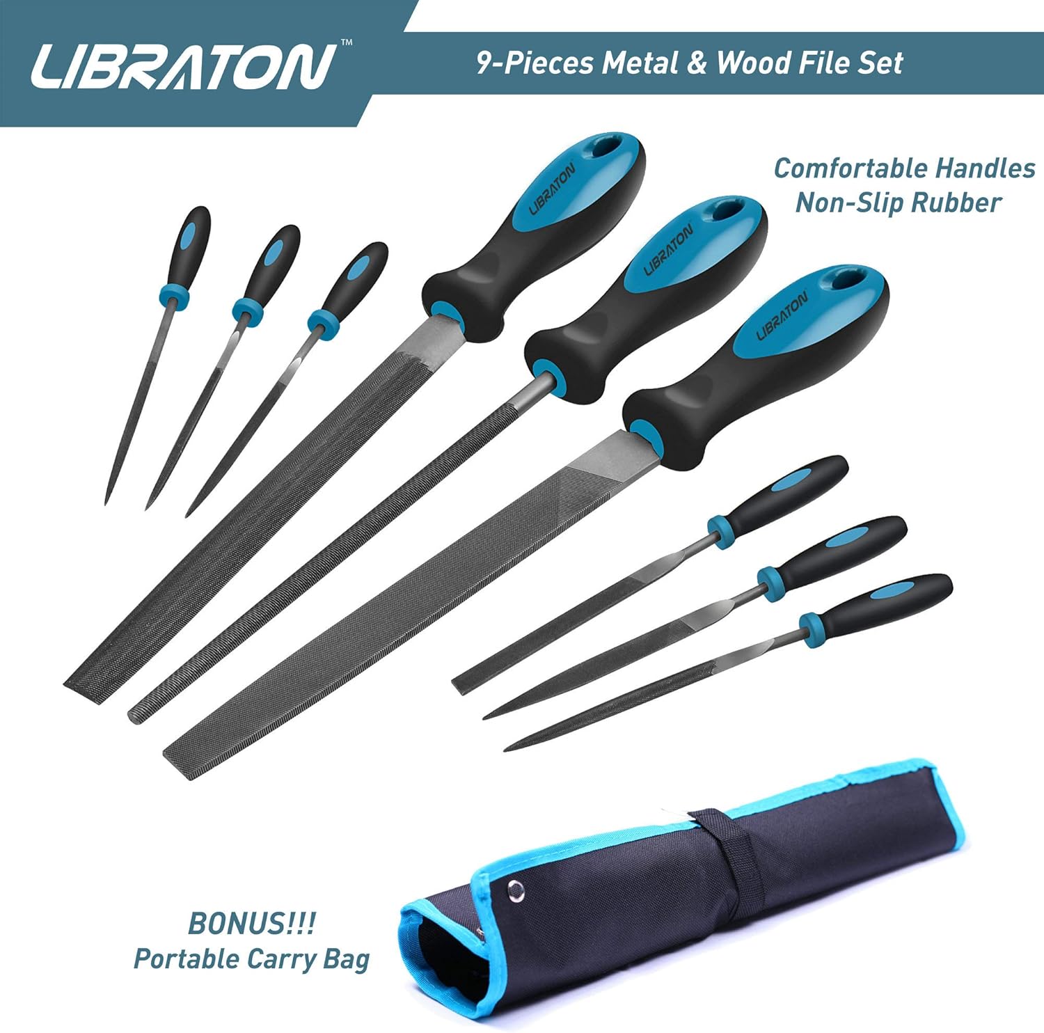 LIBRATON Limas de metal - Juego de 9 piezas, limas de aguja, planas, redondas, semirredondas para metal y madera