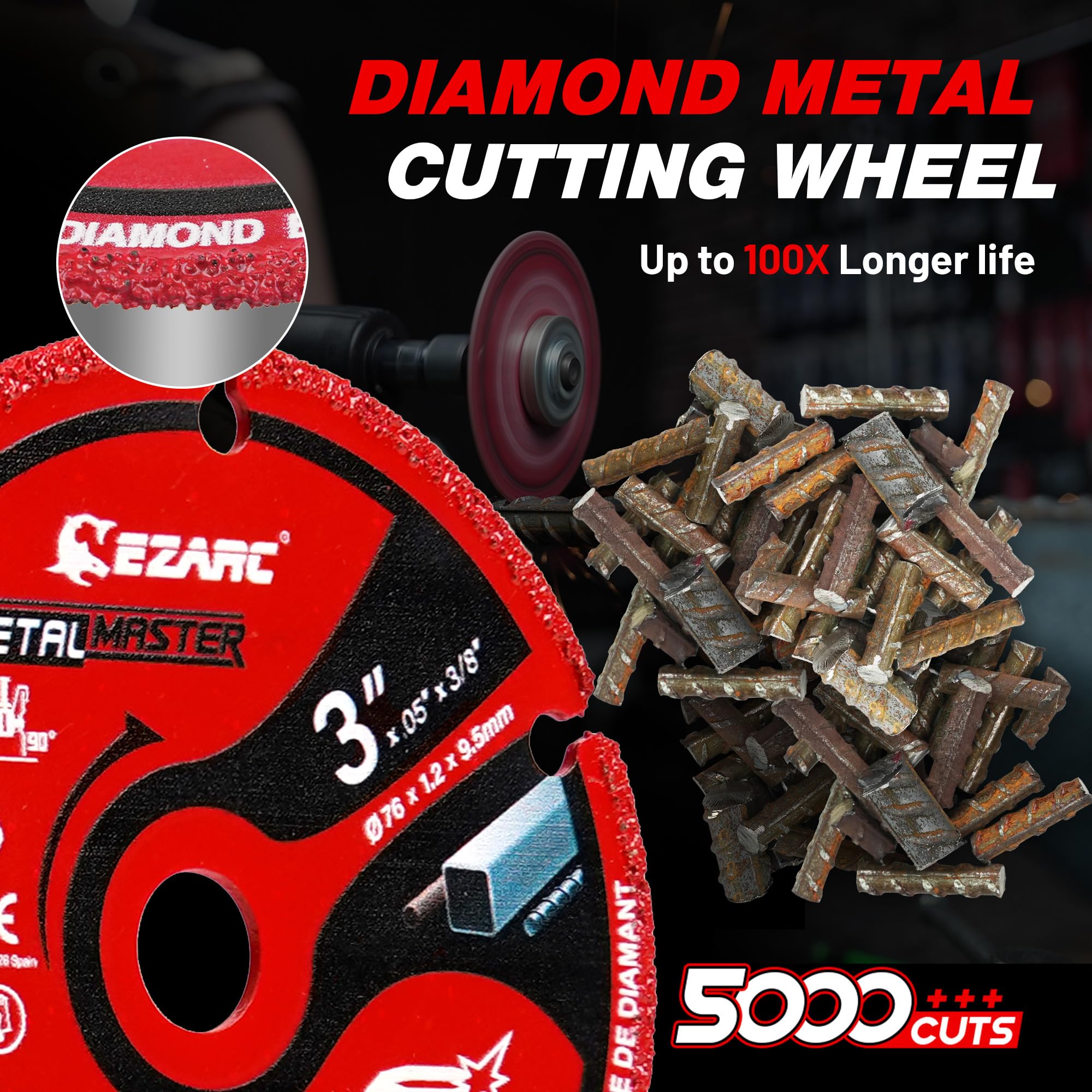 3 Inch Cut Off Wheel Set for Angle Grinder, 3 Pack with Diamond Metal Cutting Wheel, Carbide Cutting Disc, Super Thin Diamond Tile Blade, Cut for Metal, Wood, Plastic, Marble Tile, 3/8" Arbor