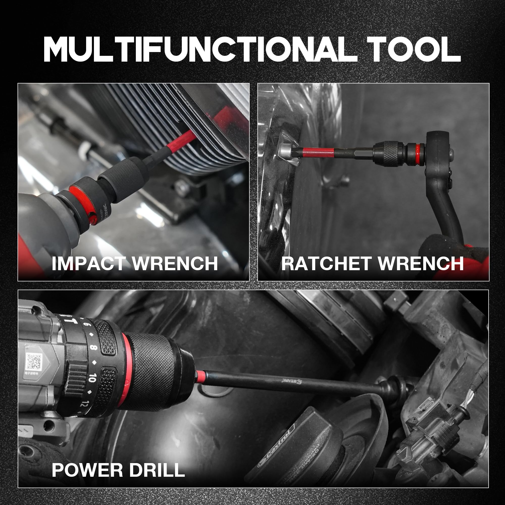 21PCS Impact Socket Adapter Set, CR-MO Swivel Sockets, CR-V Reducers & Hex Extension Bits, 1/4" 3/8" 1/2" Drive