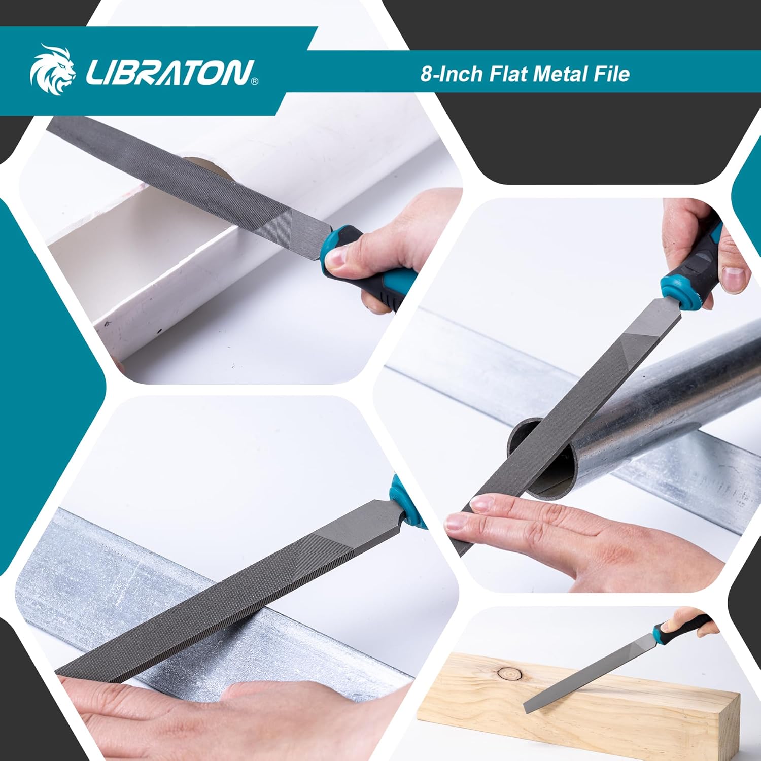 Libraton Lima Plana Profesional de Metal de 8 Pulgadas, Acero de Alto Contenido de Carbono T12