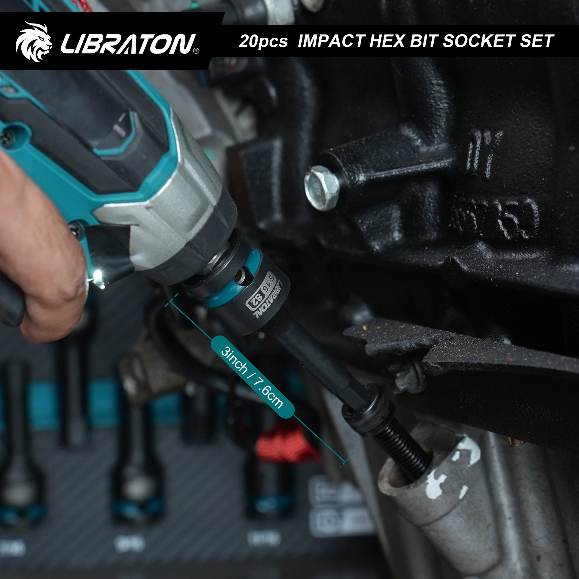 Libraton 20PCS 1/2" Drive Impact Hex Bit Socket Set, S2 Steel, Metric & SAE