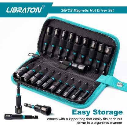 Libraton 20PCS Magnetic Nut Driver Set, Impact Grade Metric & SAE Bit Set
