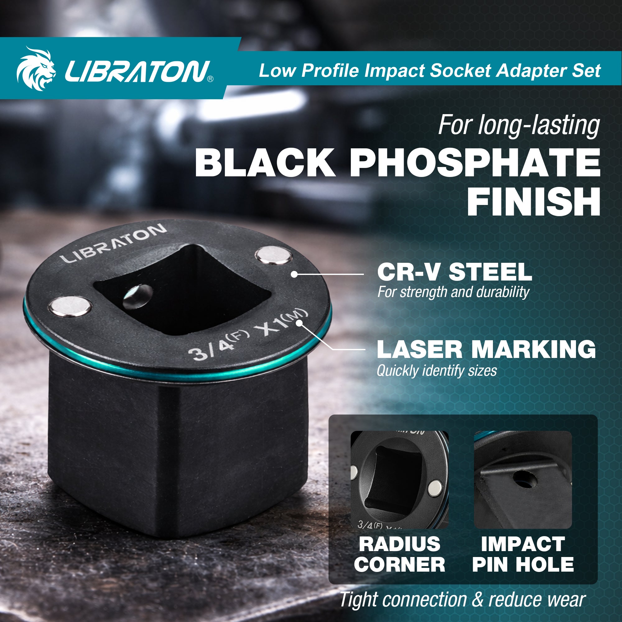 Libraton 5PCS Low Profile Impact Socket Adapter Set, Magnetic Drive Converter