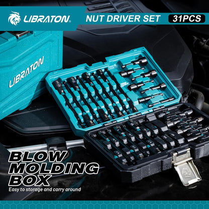 LIBRATON 31PCS Nut Driver Set – Magnetic, Long, Metric & SAE