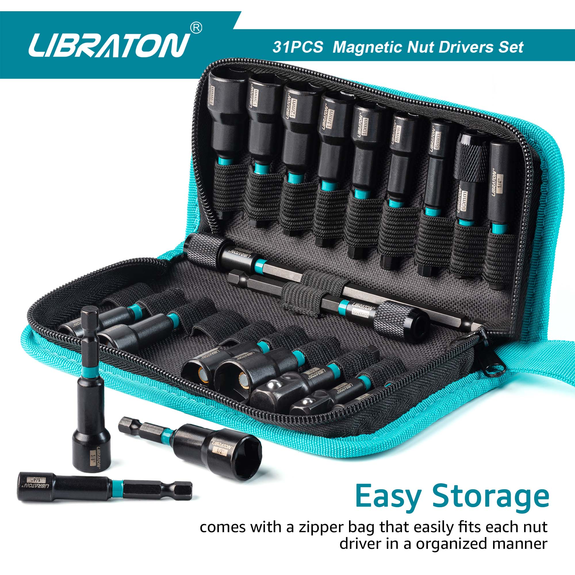 Libraton 31PCS Magnetic Nut Driver & Impact Bit Set, Metric & SAE