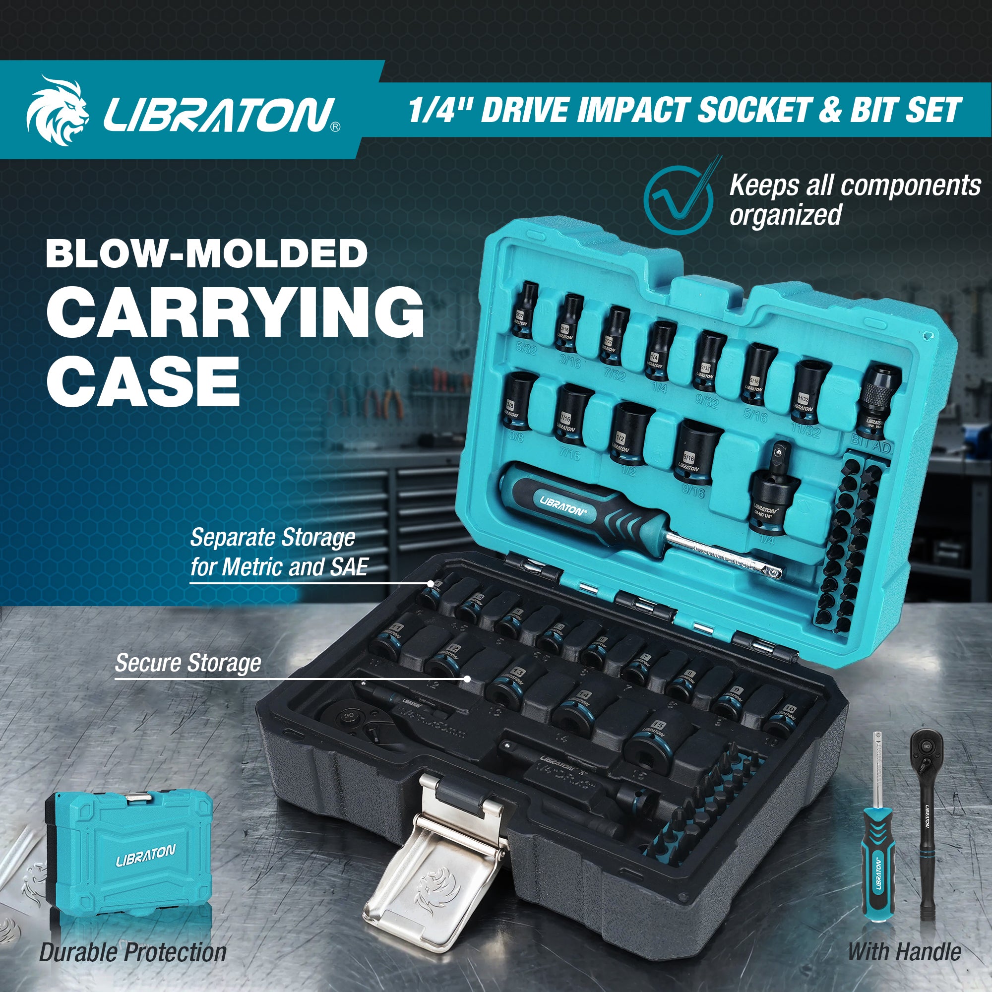 LIBRATON 71PCS 1/4 Impact Socket Set, SAE &Metric, Complete Socket &Bit Set