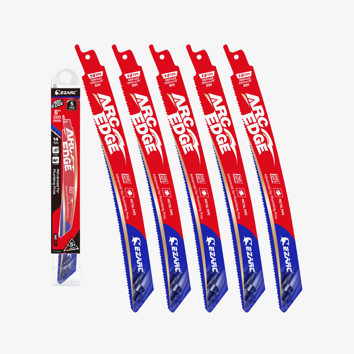Arc Edge Bi-Metal Reciprocating Saw Blade, 6"/8"/10", 14TPI, 5pack