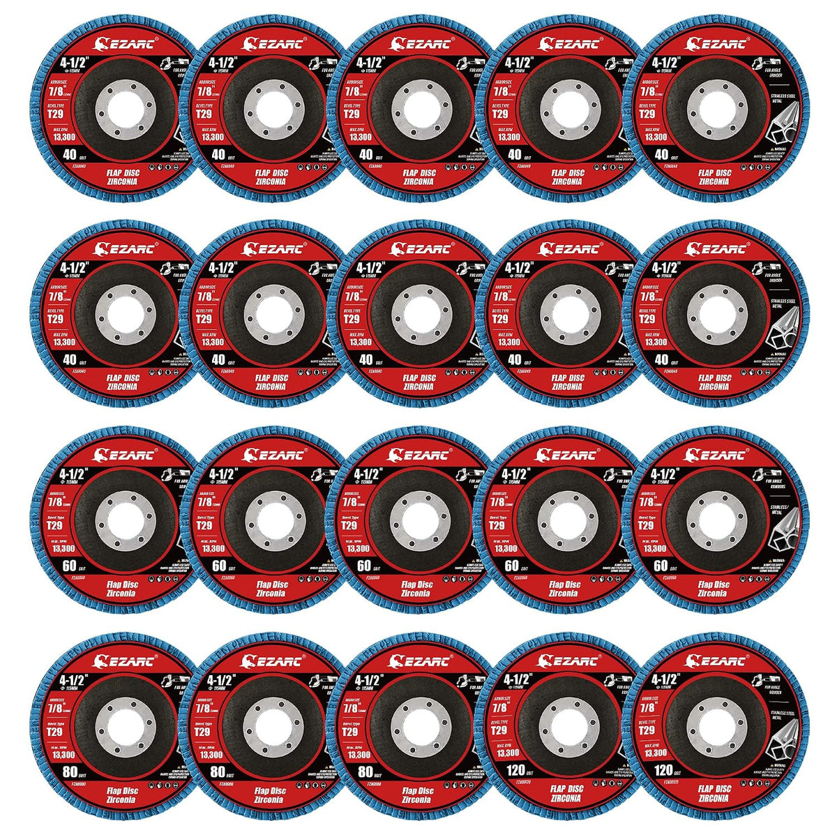 4-1/2 Zoll T29 Fächerschleifscheiben für Edelstahl, Blech, Körnungen 40/60/80/120
