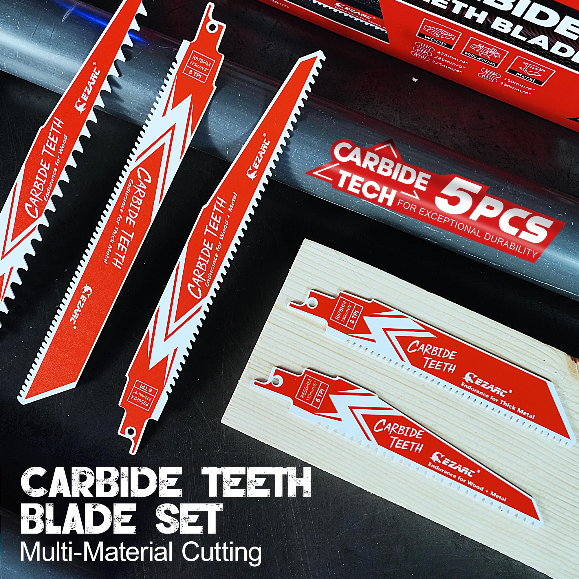 Carbide Reciprocating Saw Blades Set for Multi-Material Cutting - EZARC Tools
