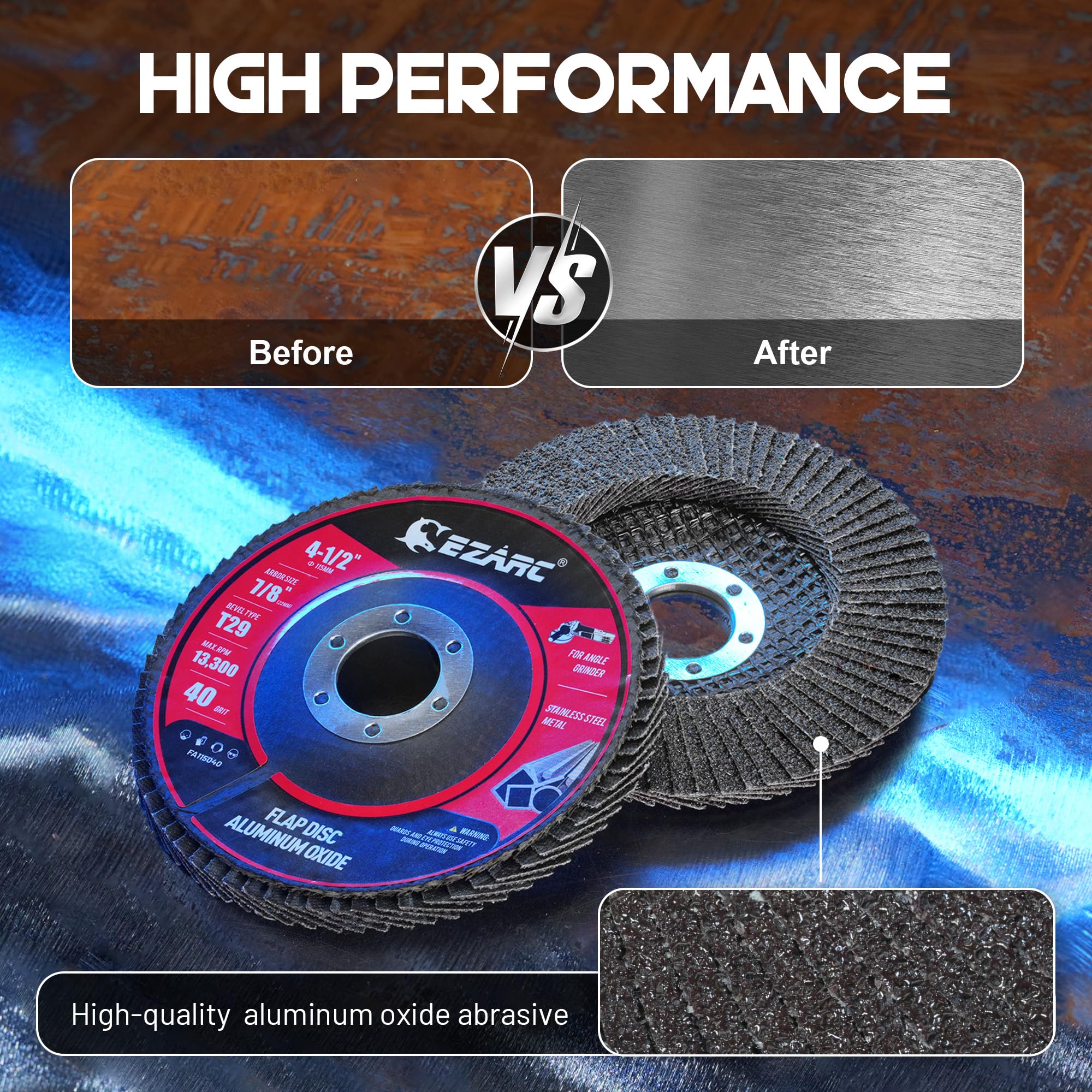 4-1/2 In. Aluminum Oxide Type 29 Flap Sanding Disc, 40 Grit, 7/8 In. Arbor, For Wood and Metal Finishing (50 Pack)