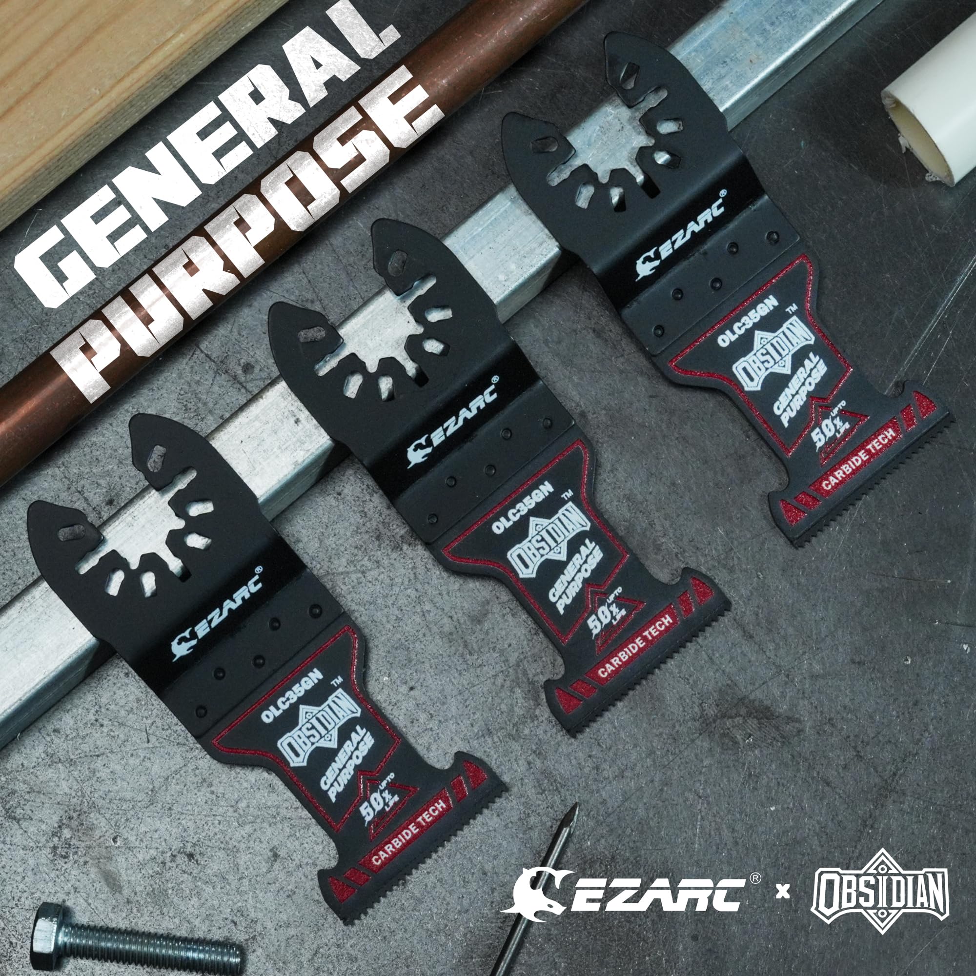 EZARC Obsidian Carbide Muti-Material Oscillating Saw Blades for Metal, Nails, Wood, Plaster, Drywall and PVC(3pcs)