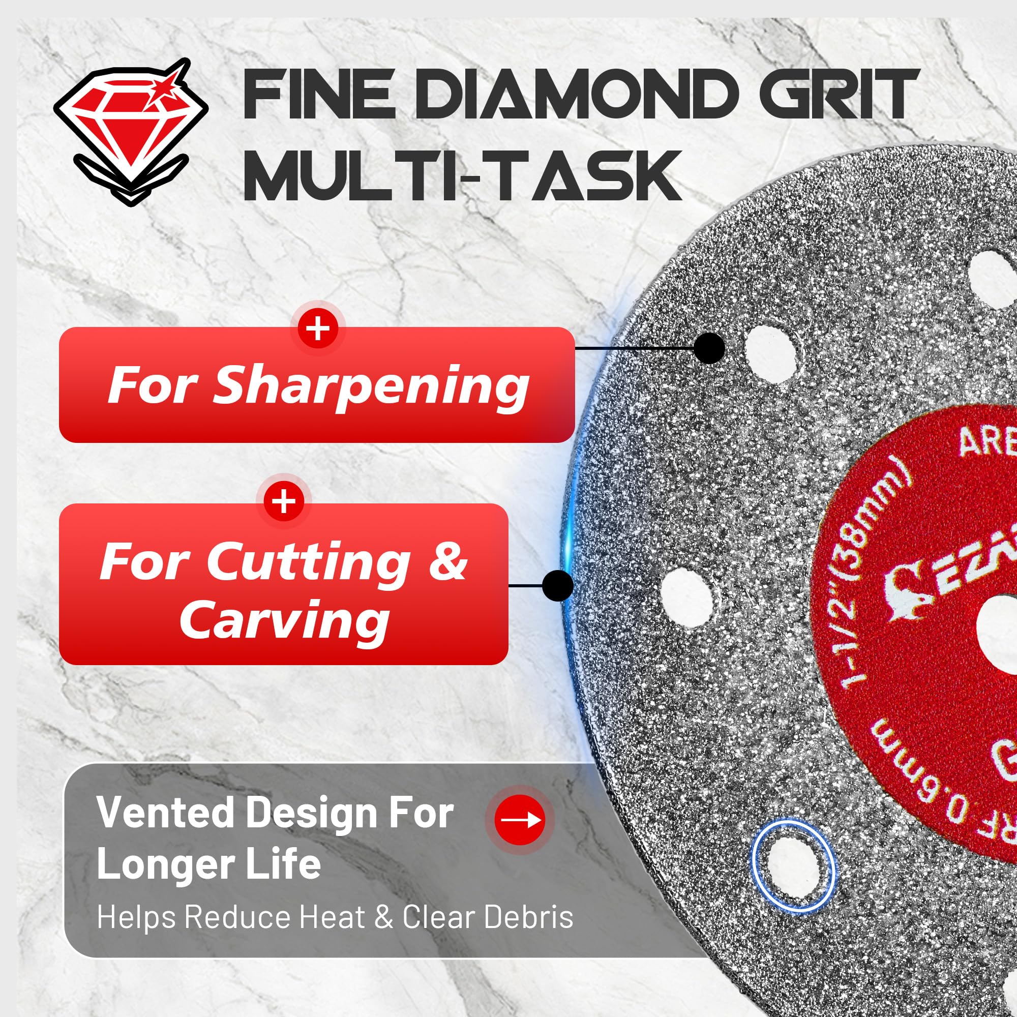 1-1/2 Inch Diamond Cutoff Wheel, 0.6mm Ultra-Thin Kerf, Tile & Glass Cutting Disc for Rotary Tools