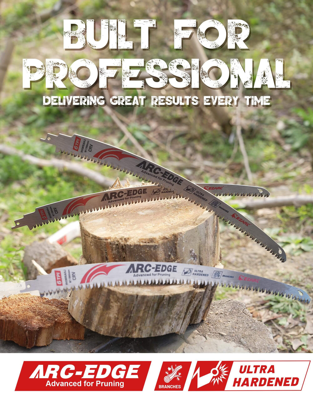 Japanese Teeth Reciprocating Saw Blade 15 Inch, Arc Edge Wood Pruning Saw Blades 6TPI for Tree Trimming, Wood Cutting, 3 Pieces - EZARC Tools