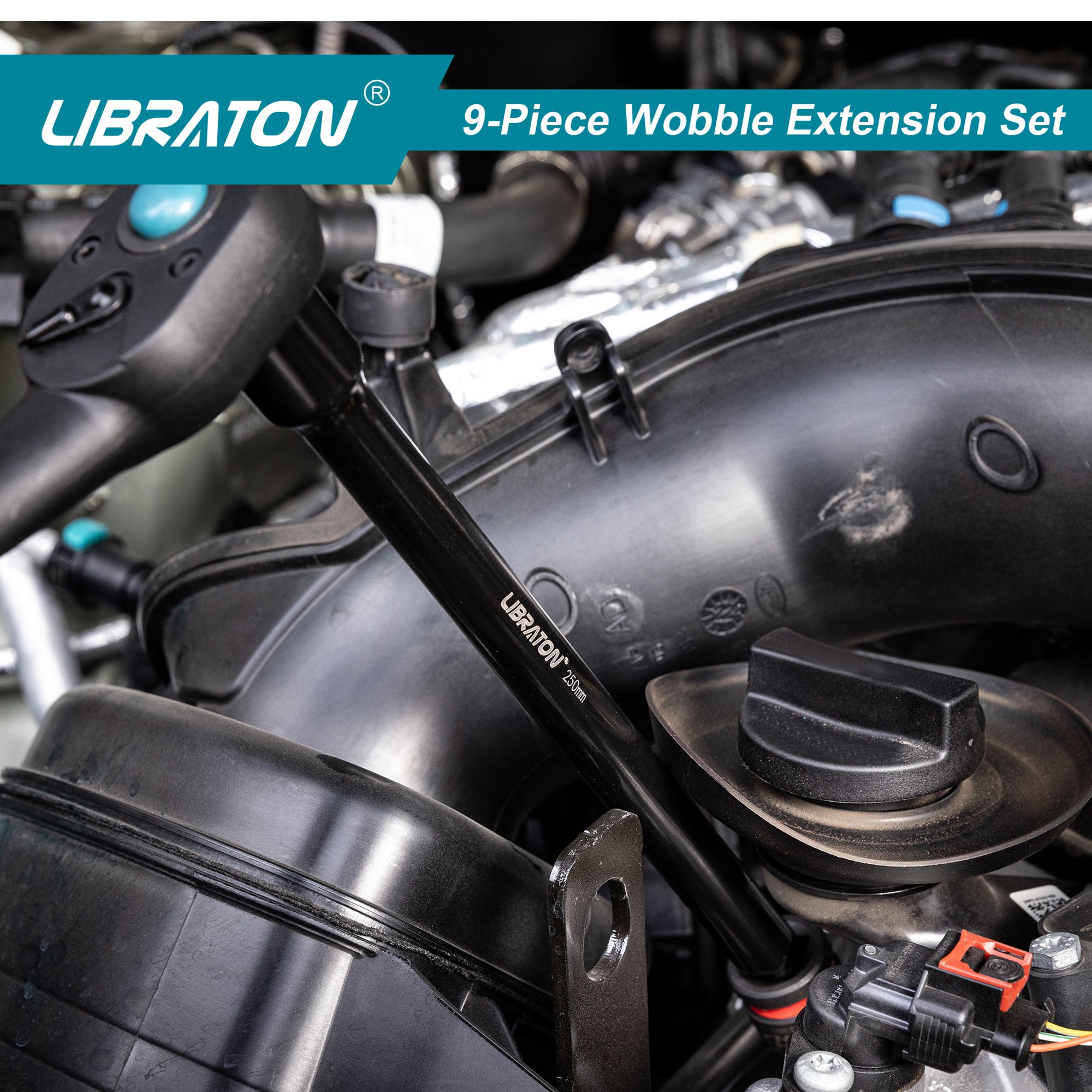Libraton 9PCS Wobble Extension Set, 1/4" 3/8" 1/2" Drive Socket Extensions