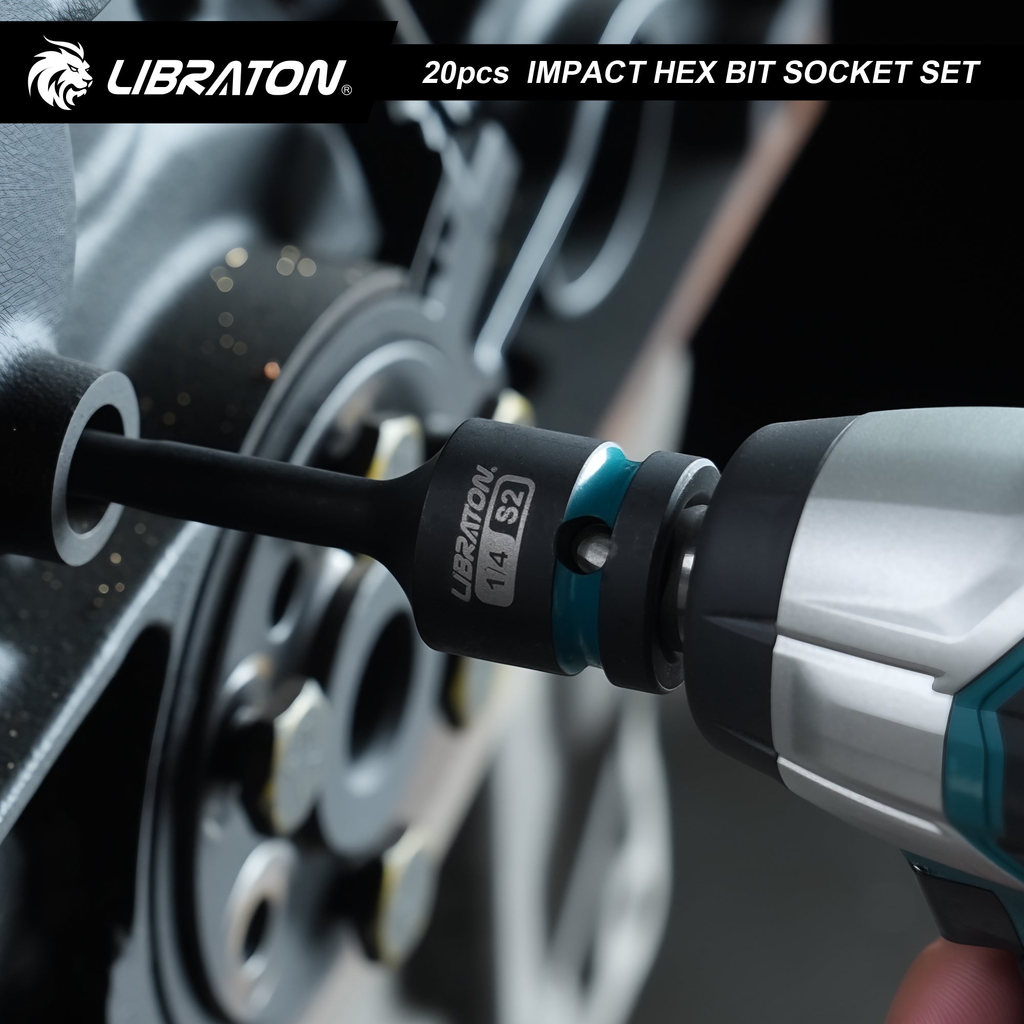Libraton 20PCS 1/2" Drive Impact Hex Bit Socket Set, S2 Steel, Metric & SAE