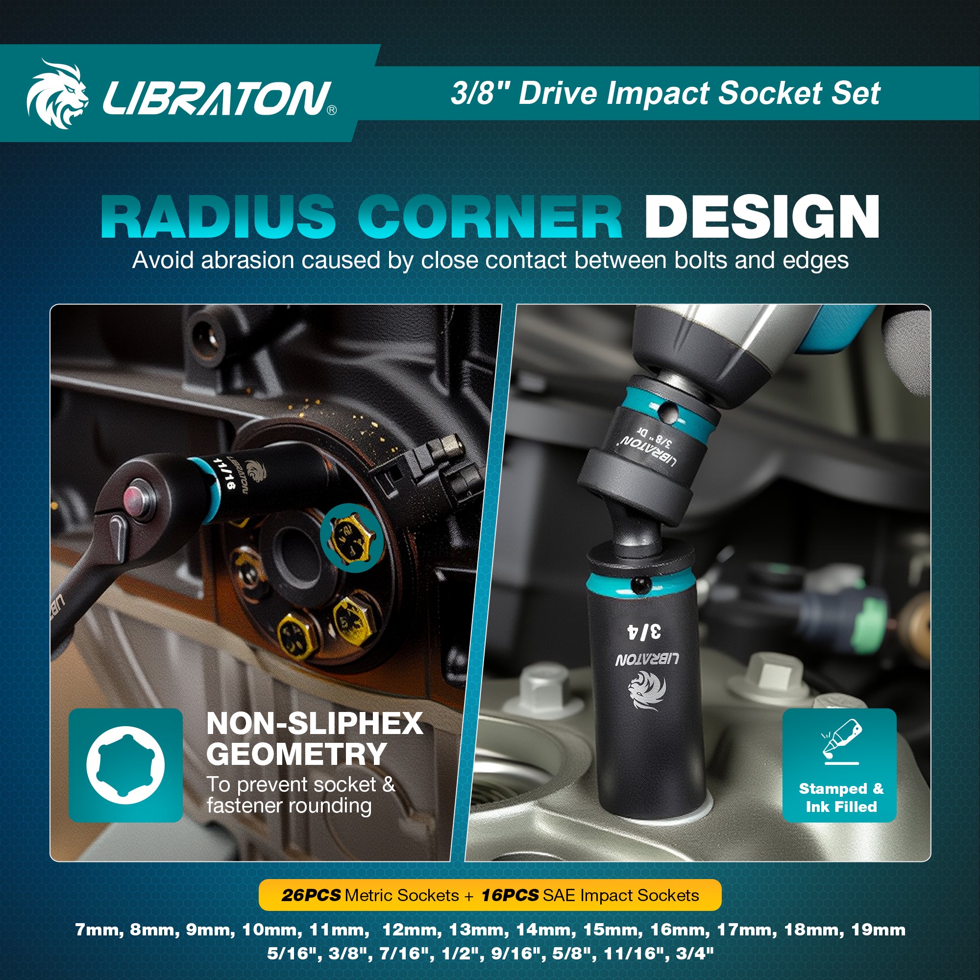 Libraton 90PCS 3/8" Drive Master Impact Socket & Ratchet Set - Product Description