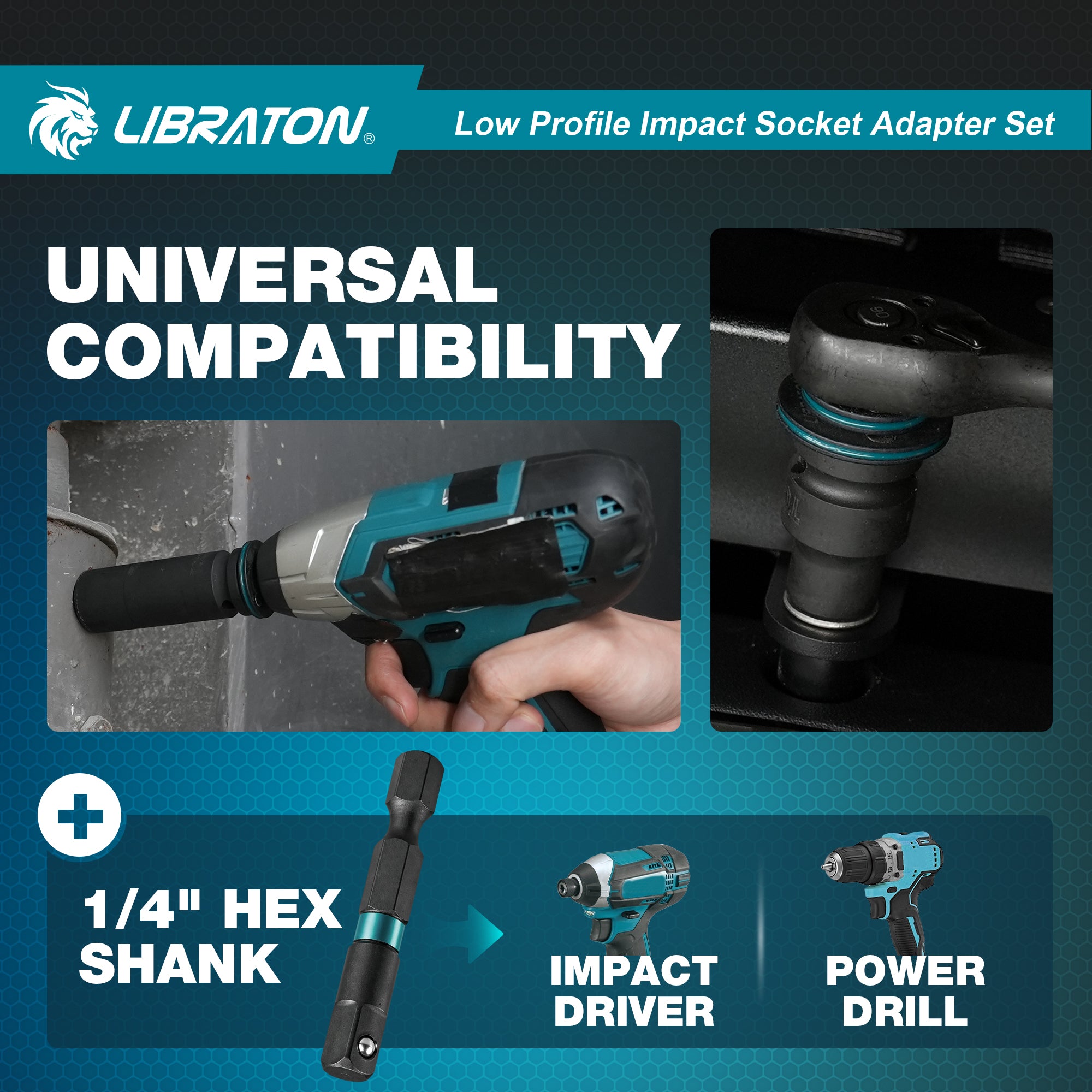 Libraton 4PCS Low Profile Impact Socket Adapter Set, Magnetic Drive Converter