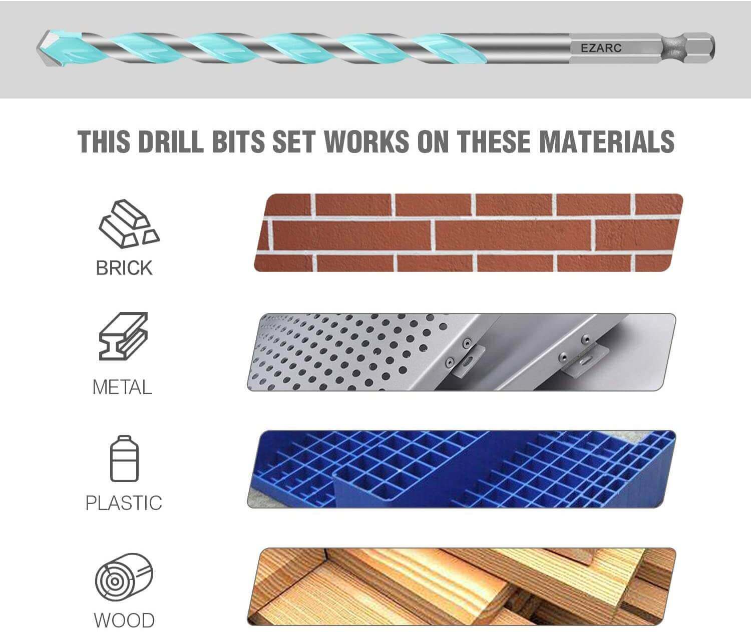 Hex Shank Multi-Purpose Drill Bit Set For Metal/Wood/Block/Plastic