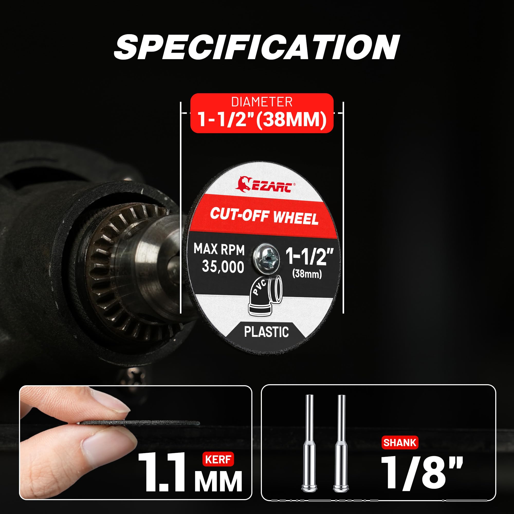 1-1/2 Plastic Cut Off Wheels, 1.5" x 1/8" Fiberglass Reinforced Rotary Tool Cutting Disc Accessories