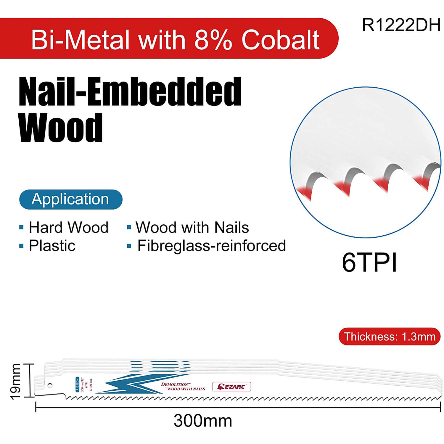 6tpi,6/9/12 in. Bi-Metal Reciprocating Saw blade For Wood Demolition