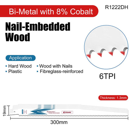 6tpi, 6/9/12 in. Bi-Metal Reciprocating Saw blade For Wood Demolition - EZARC Tools