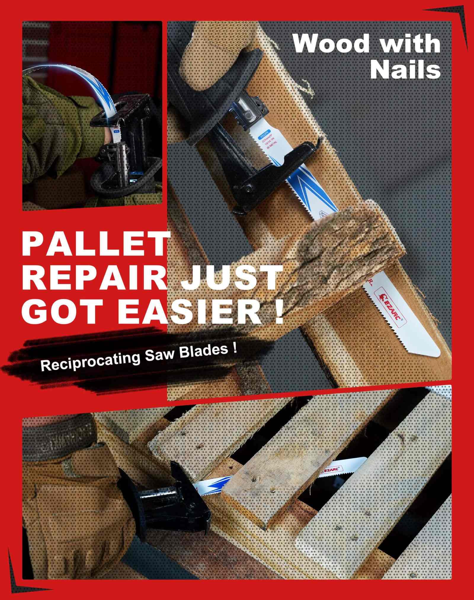 10/14tpi,9 in. Bi-Metal Reciprocating Saw Blade Set For Nail Embedded Wood/Pallet Dismantling