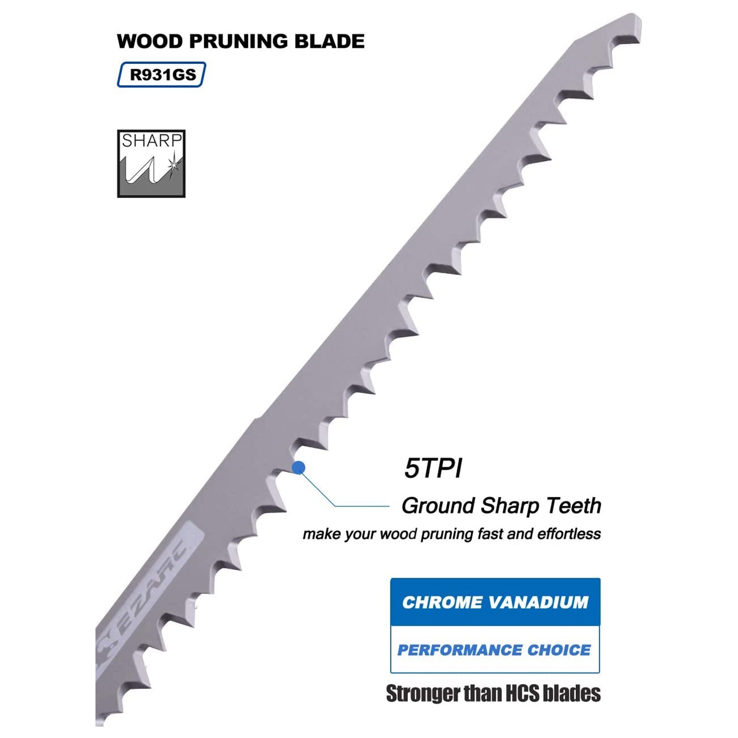 5tpi,9/12 in. CRV Sharp Ground Teeth Reciprocating Saw Blade For Pruning