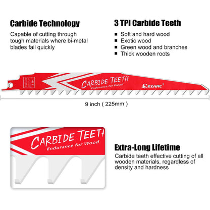 3tpi,9/12 in. Carbide Reciprocating Saw Blade For Hard Wood - EZARC Tools