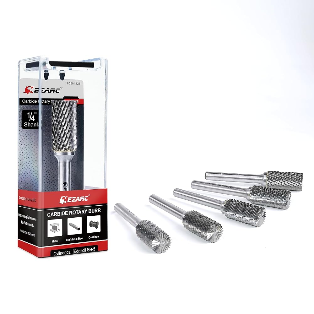 1/4" Shank Tungsten Carbide Rotary Burr Bit, Double Cut Carbide Burr Die Grinder Cutting Burrs Bit for Metal Working - EZARC Tools