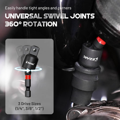 14-Piece Impact Driver Socket Adapter Kit with Right Angle Drill Attachment, Universal Joints, Extension Bit Holders & 1/4", 3/8", 1/2" Drive Adapters