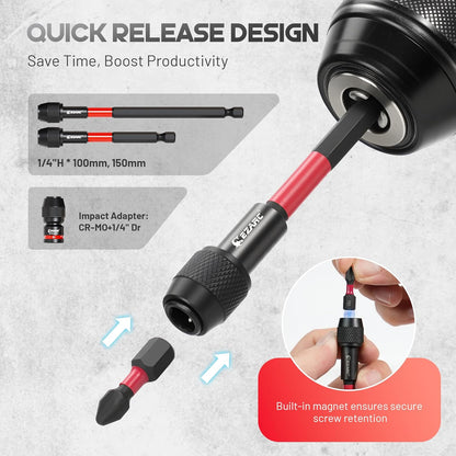 14-Piece Impact Driver Socket Adapter Kit with Right Angle Drill Attachment, Universal Joints, Extension Bit Holders & 1/4", 3/8", 1/2" Drive Adapters