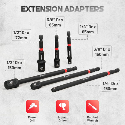 14-Piece Impact Driver Socket Adapter Kit with Right Angle Drill Attachment, Universal Joints, Extension Bit Holders & 1/4", 3/8", 1/2" Drive Adapters