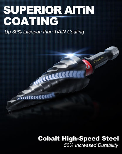 EZARC Step Drill Bit Set for Metal, Stainless Steel, Aluminum, Plastic - EZARC Tools