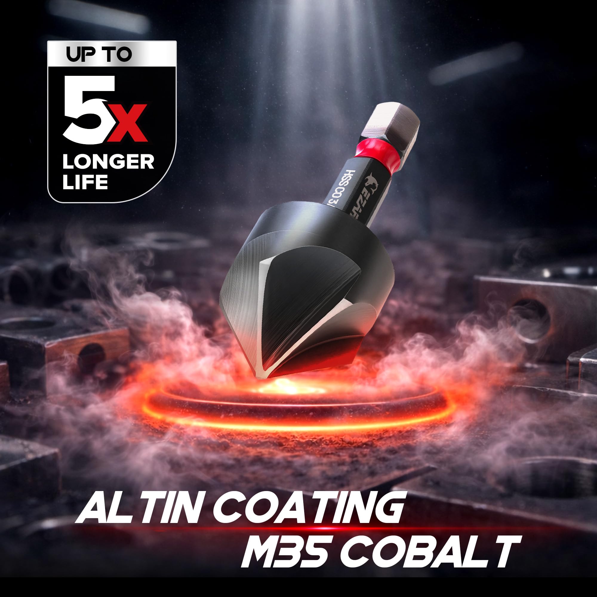 Countersink Drill Bit Set for Hard Metal, TiAlN Coated 82° 5-Flute Counter Sink Bits with 1/4" Hex Shank, 1/4" to 3/4", 5-Piece