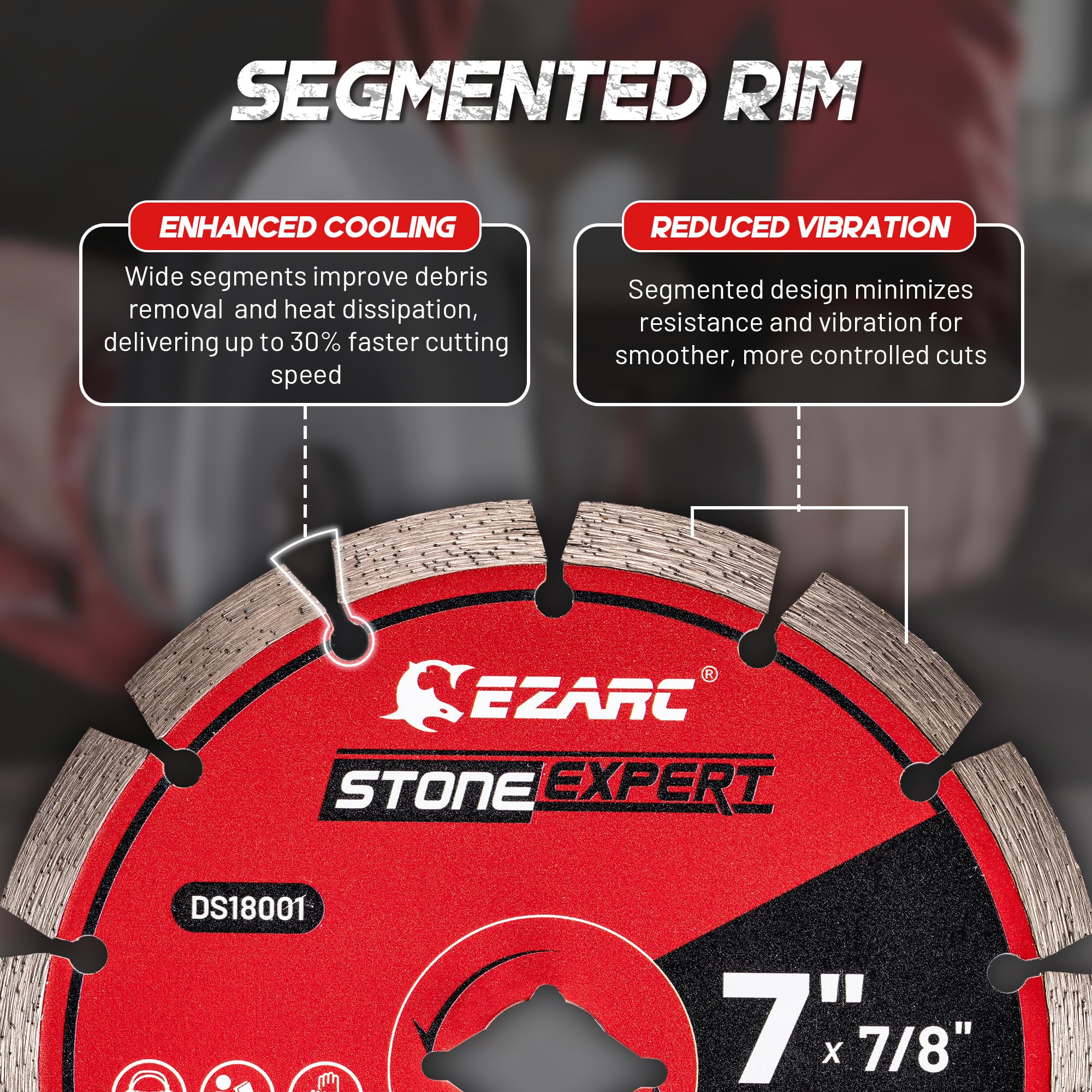 7 Inch Segmented Diamond Blade for Concrete, Block and Brick, Wet/Dry Cutting Wheel for Angle Grinder, 7/8"-5/8" Arbor