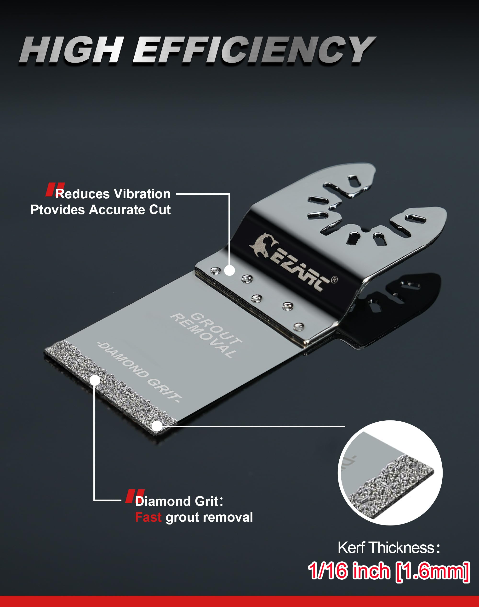 Diamond Oscillating Blade, Flush Cutting Oscillating Multi Tool Saw Blades for Grout Removal, Cleaning Mortar - EZARC Tools