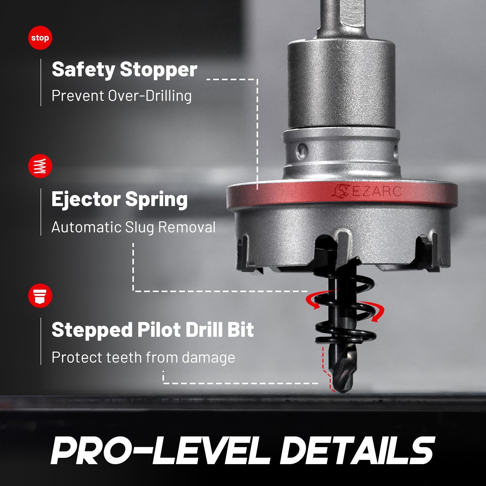 9-Piece Quick Change Carbide Hole Saw Kit, 7/8" to 2" Hole Cutters for Stainless Steel and Sheet Metal, with Pilot Drills, Hex Key and Spring