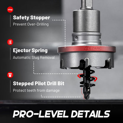 EZARC 9PCS Quick-Change TCT Carbide Hole Saw Kit – Tool-Free Arbor for Stainless Steel & Heavy Metal (7/8" - 2")