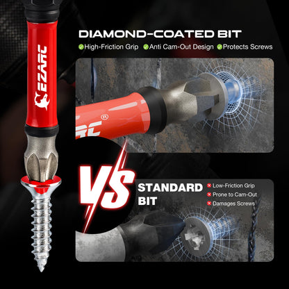 Diamond Tip Screwdriver Bit Set, Anti-Slip Magnetic 65mm Torx, Phillips, Pozidriv & Slotted Bits, S2 Alloy Steel, 1/4" Hex Shank for Impact Driver and Power Drill, 10-Piece