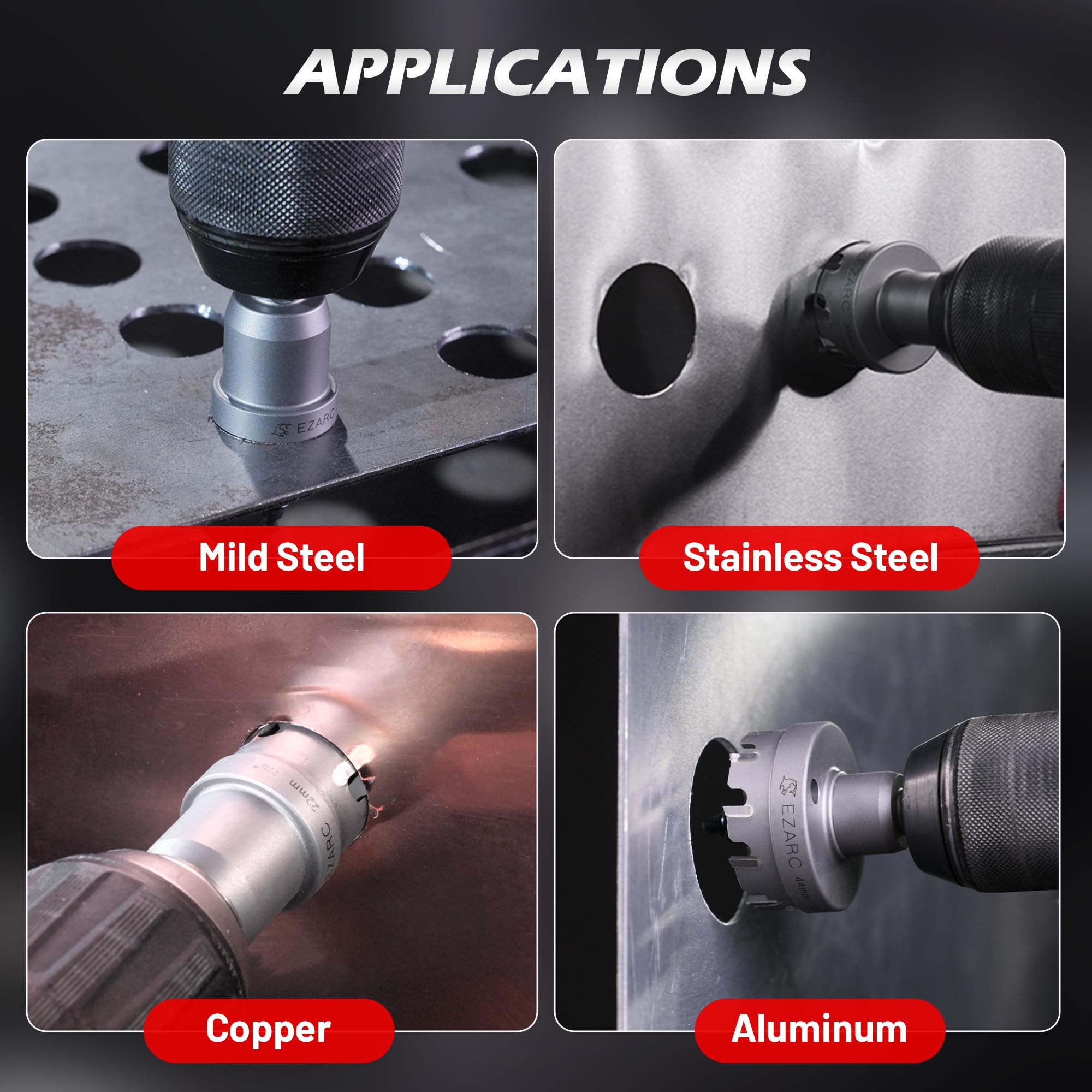 Tungsten Carbide Hole Saw Kit, 7/8" to 2" Hole Saw Set with Pilot Drill Bits and Hex Key for Stainless Steel and Hard Meta