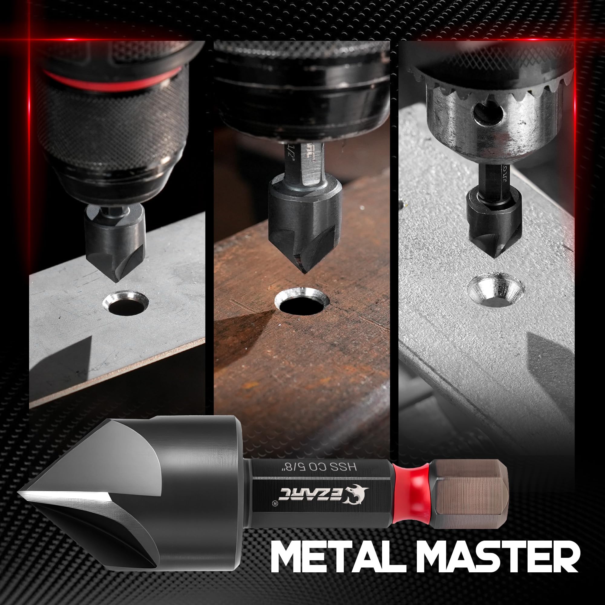 Countersink Drill Bit Set for Hard Metal, TiAlN Coated 82° 5-Flute Counter Sink Bits with 1/4" Hex Shank, 1/4" to 3/4", 5-Piece