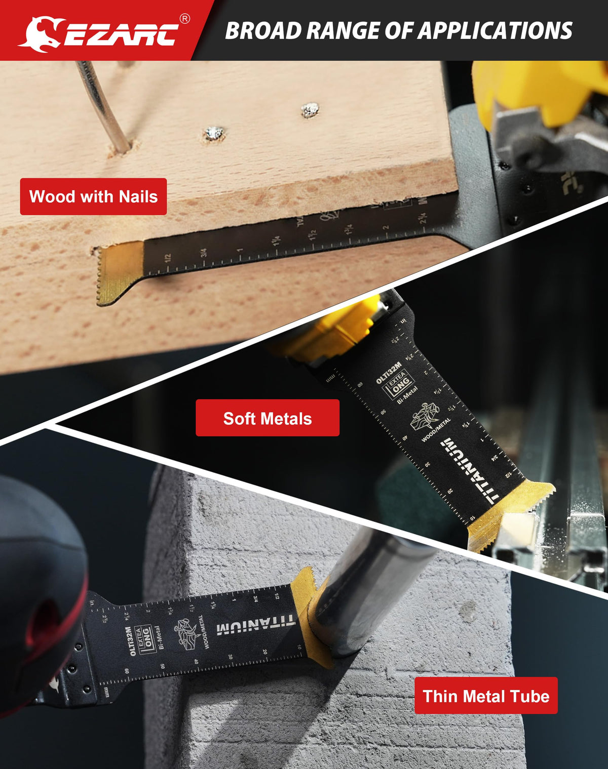 Standard Length & Extra-Long Oscillating Blades for Metal, Wood Nails, Screws, Plastic - EZARC Tools